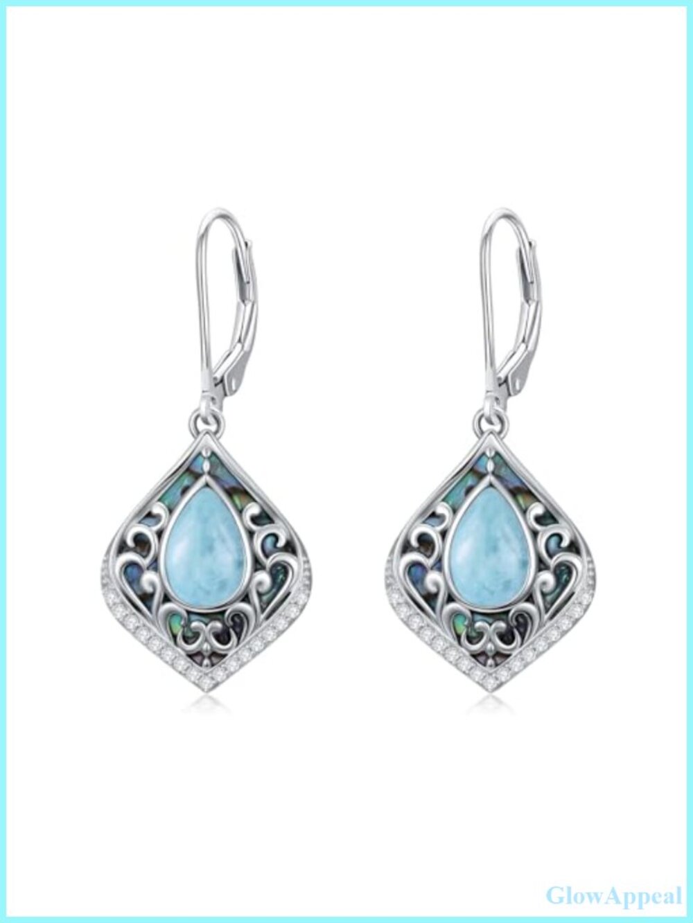 925 Sterling Silver Filigree Abalone Shell Teardrop Dangle Earrings